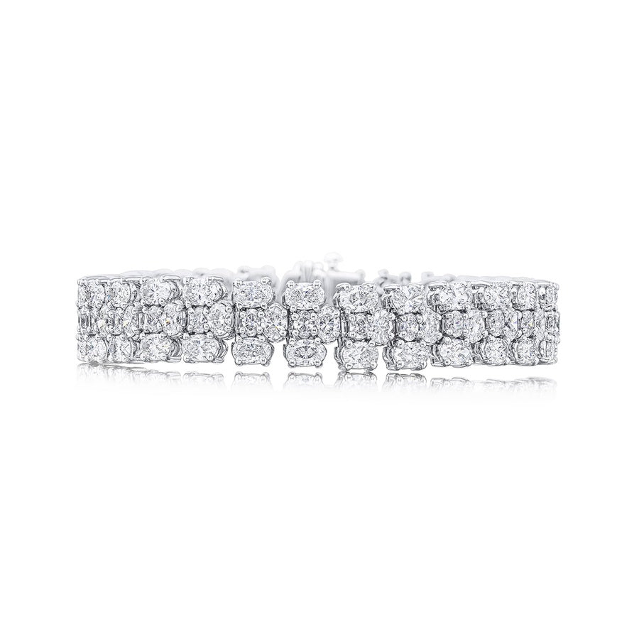 Platinum Oval Diamond Three-Row Bracelet