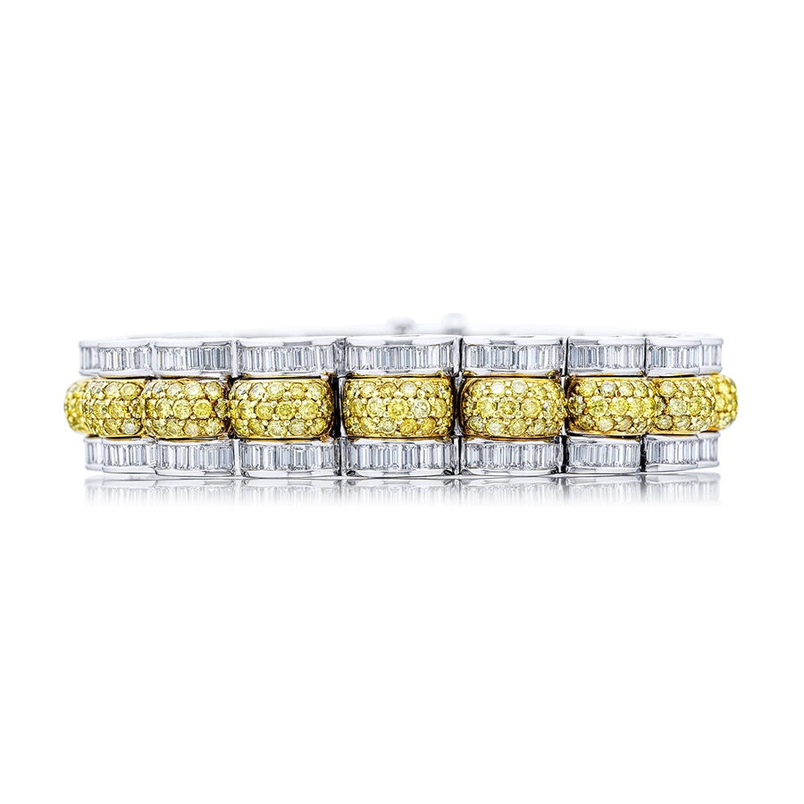 Platinum and 18K Yellow Gold Round Fancy Yellow Diamond Bracelet