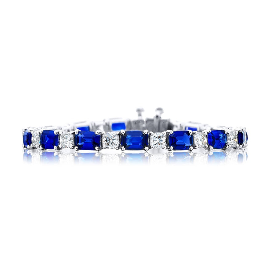Platinum Emerald-Cut Sapphire and Diamond Bracelet