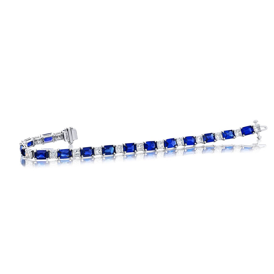 Platinum Emerald-Cut Sapphire and Diamond Bracelet