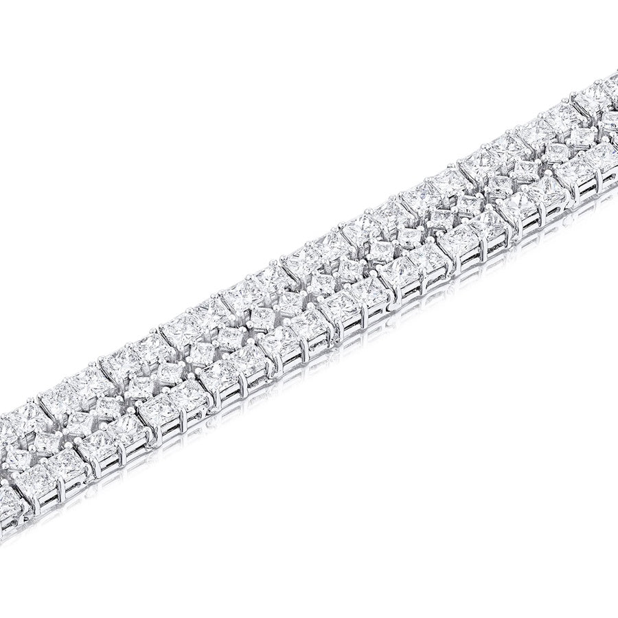 Platinum Radiant-Cut Three-Row Diamond Bracelet