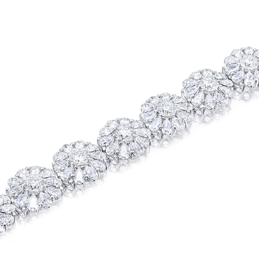 Platinum Pear-Shaped Floral Diamond Bracelet