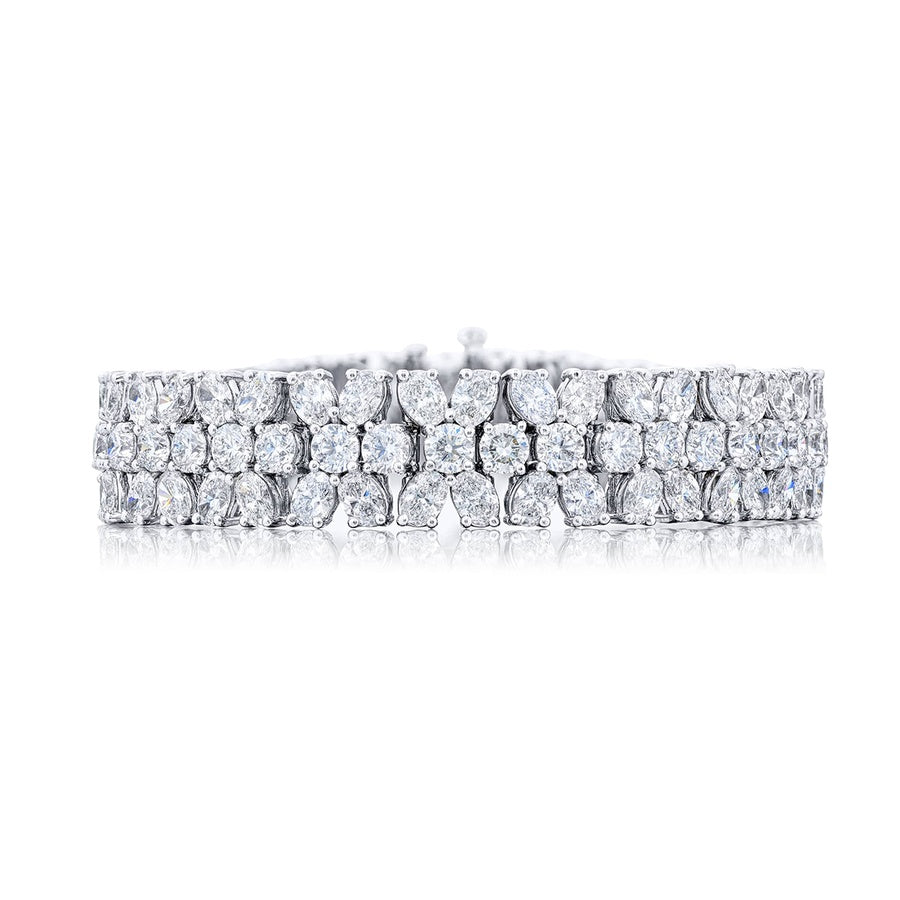 Platinum Oval and Round Three-Row Diamond Bracelet