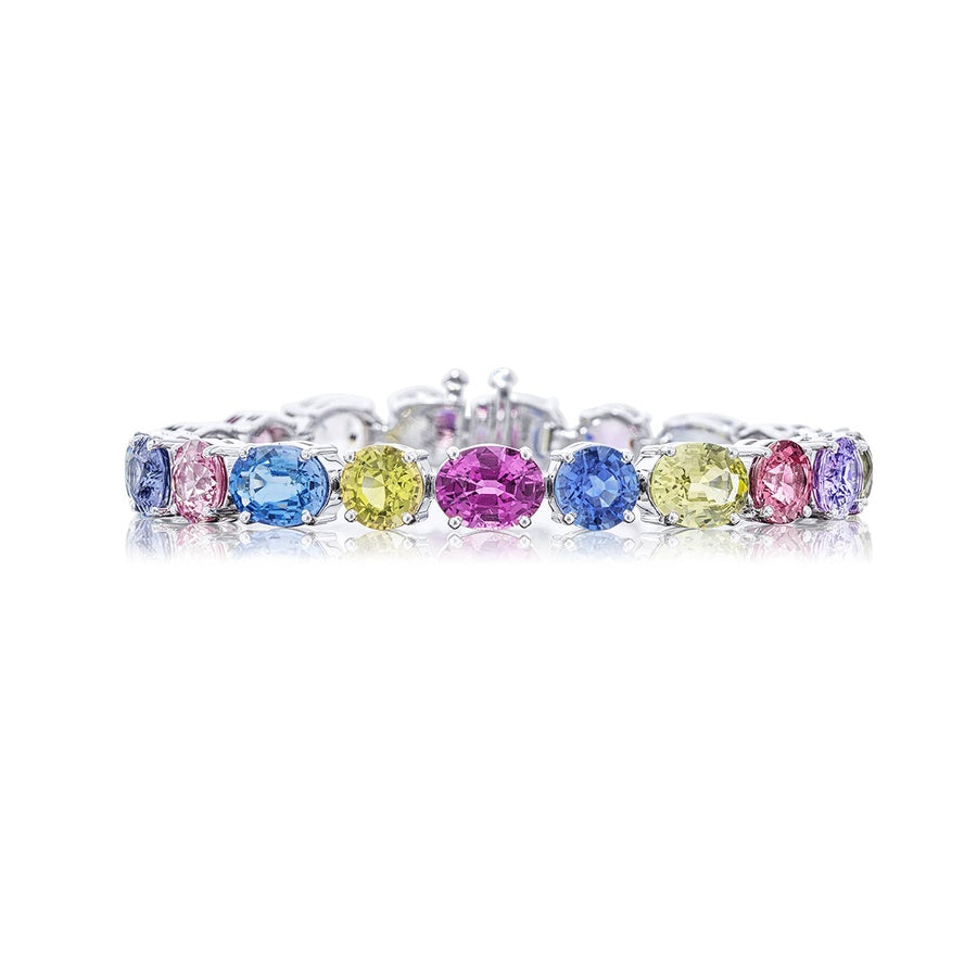 Platinum Oval Sri Lankan Multi-Color Sapphires and Diamond Bracelet