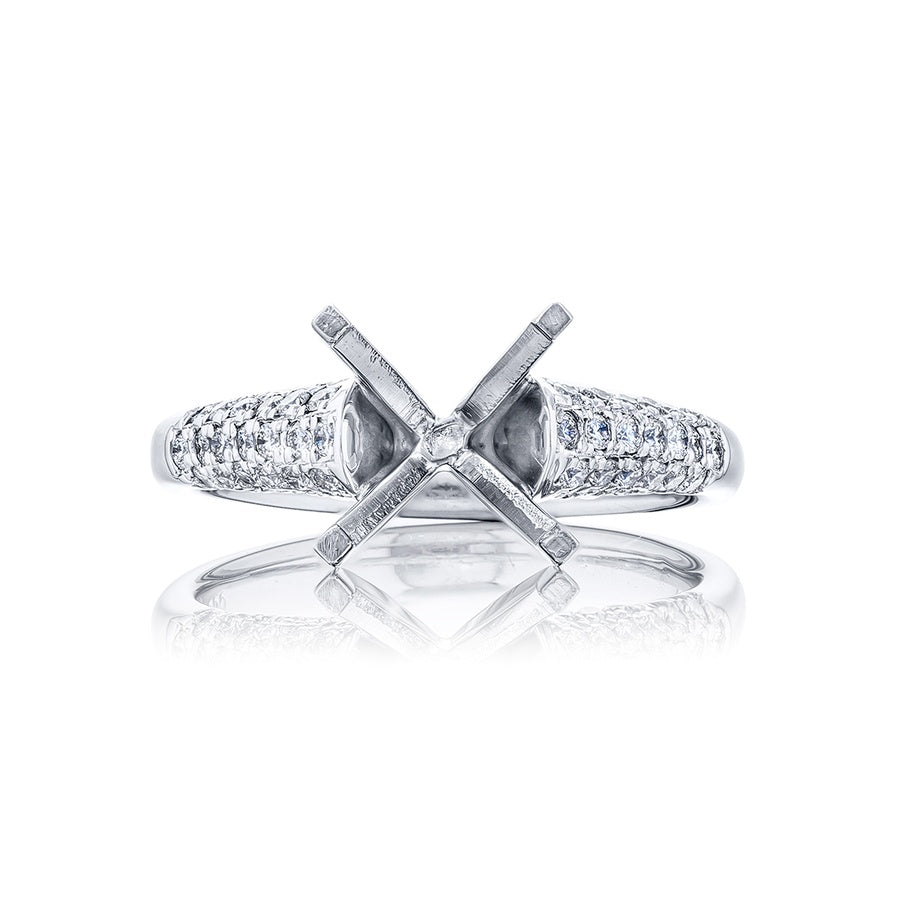 Beautiful diamond semi-mount featuring round diamonds in a 3 sided micro pave setting. Handcrafted in pure platinum.