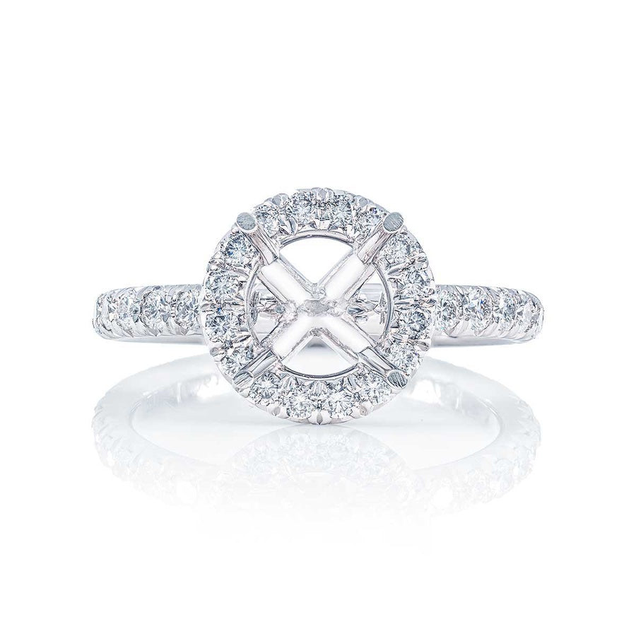Platinum Semi-Mount Ring with Diamond Micro Pave Halo