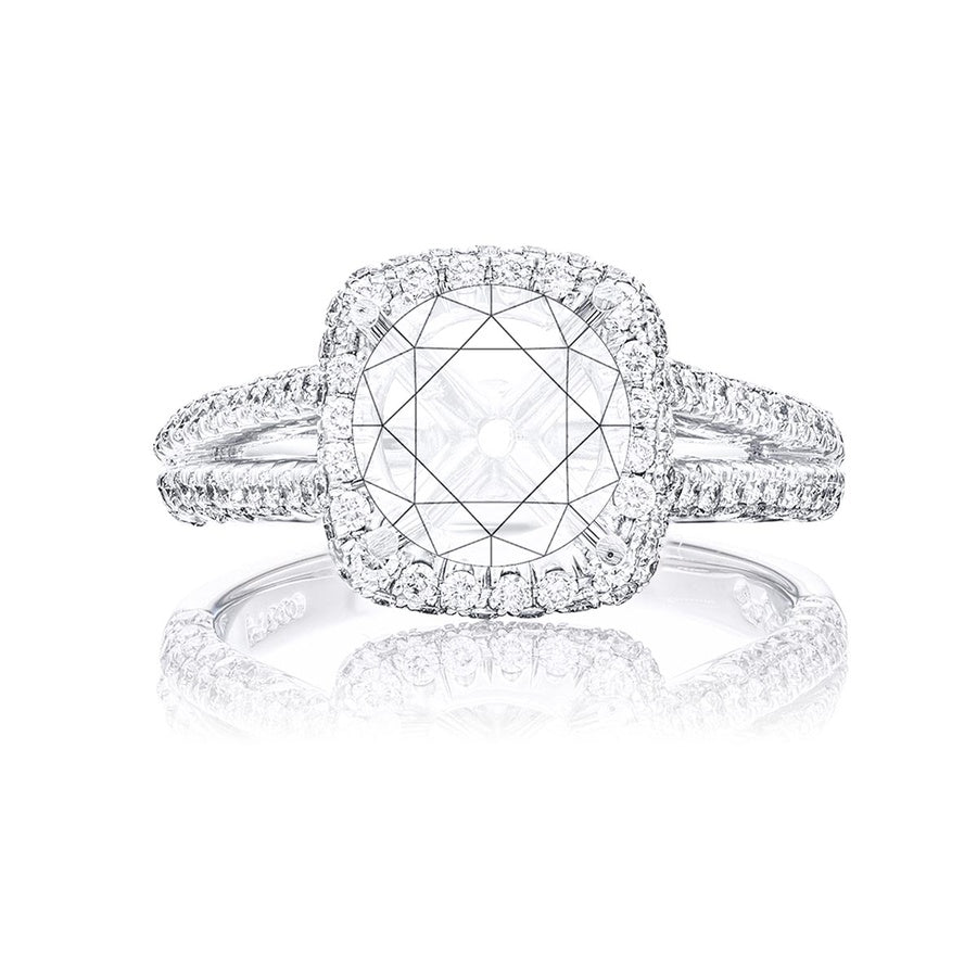 Diamond semi-mount 3 sided pave split shank
