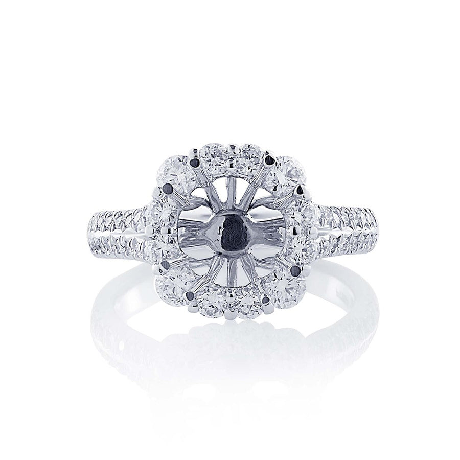 Platinum Semi-Mount Engagement Ring with Micro Pave Halo