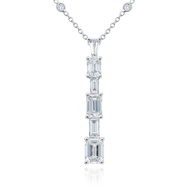 Platinum Emerald-Cut Diamond Drop Pendant