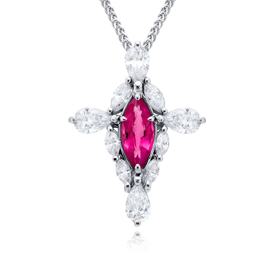 Platinum Marquise Pink Sapphire and Diamond Cross Pendant
