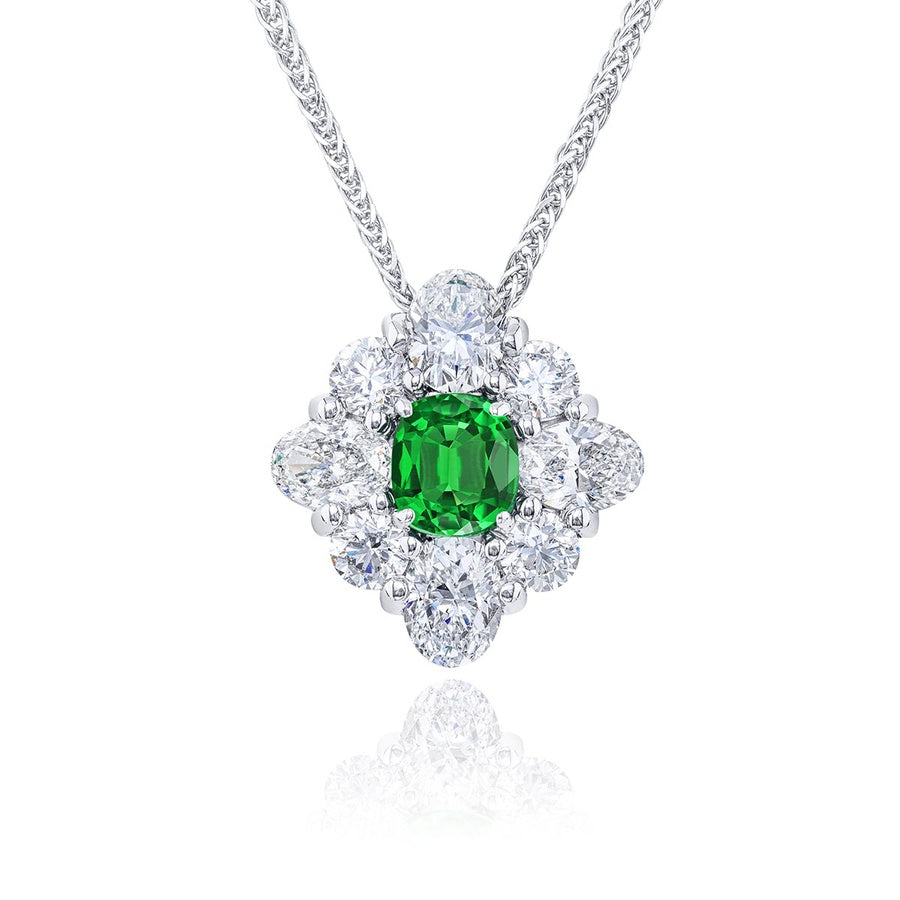 Exquisite Style: Unique 0.74 ct. Emerald-Cut Emerald and Diamond Pendant in Platinum