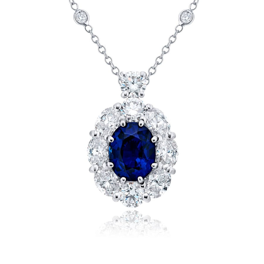 Platinum Oval Sapphire and Diamond Pendant