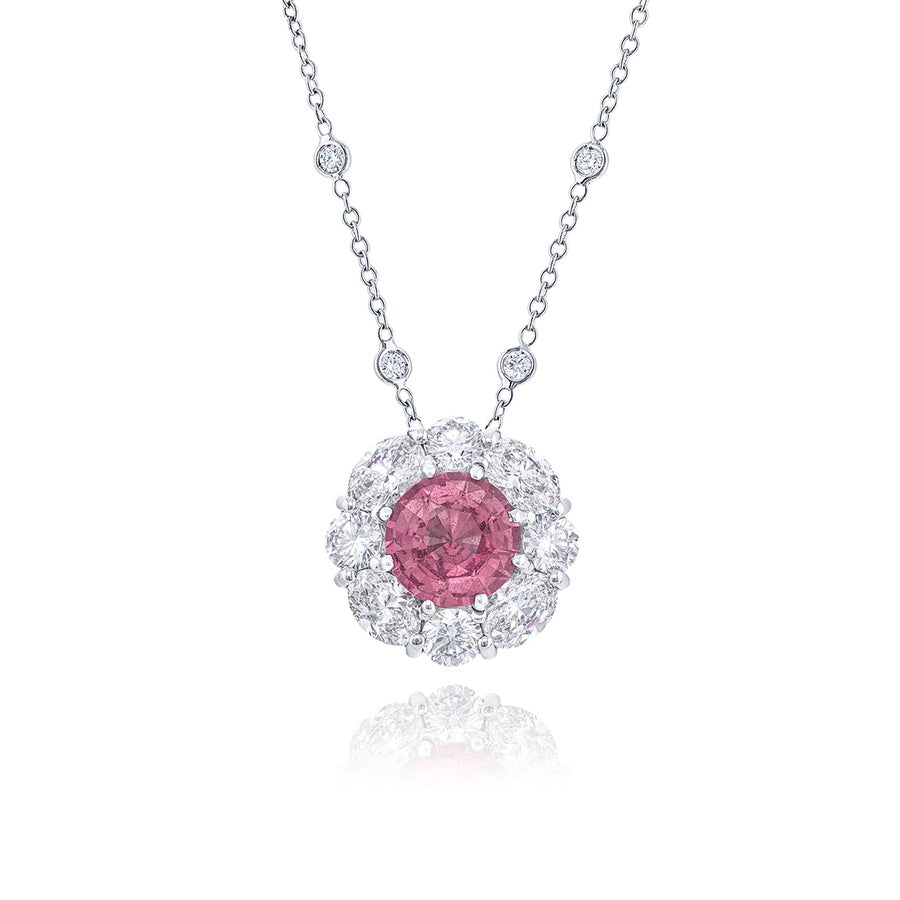 Exquisite Style: Signature 2.31 ct No-Heat Pink Sapphire Pendant with Round and Oval Diamonds in Platinum