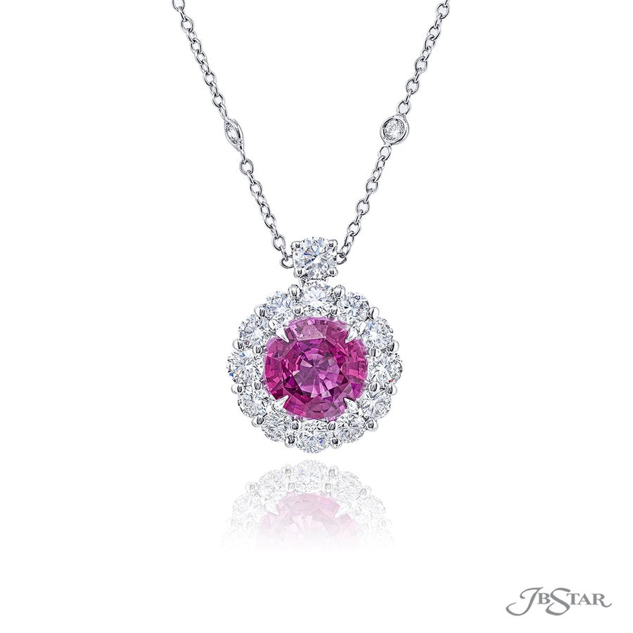Exquisite Style: Timeless Pink Sapphire and Diamond Pendant ? 2.48 ct Certified Sri Lankan Round Pink Sapphire in Platinum