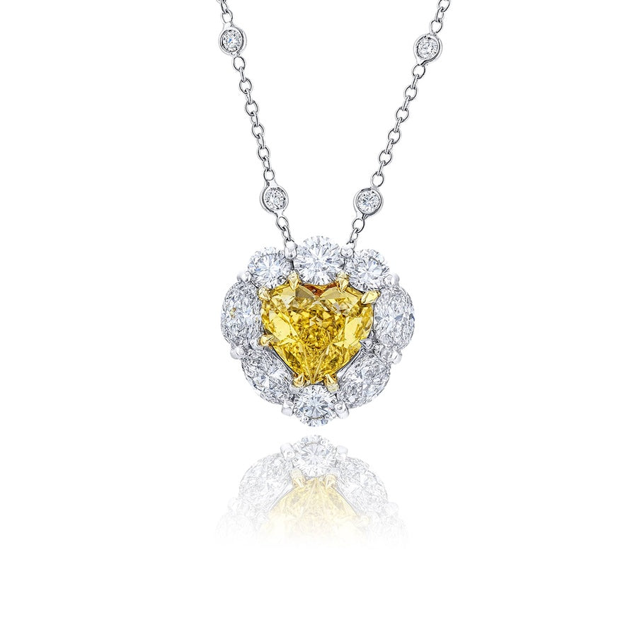 Exquisite Style: 2.32 ct Fancy Yellow Heart-Shaped Diamond Pendant in Platinum