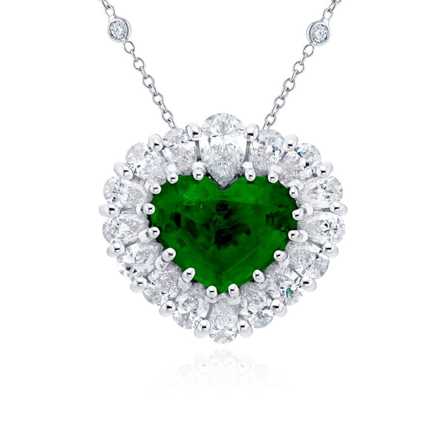 Platinum Heart-Shaped Emerald and Diamond Certified Pendant