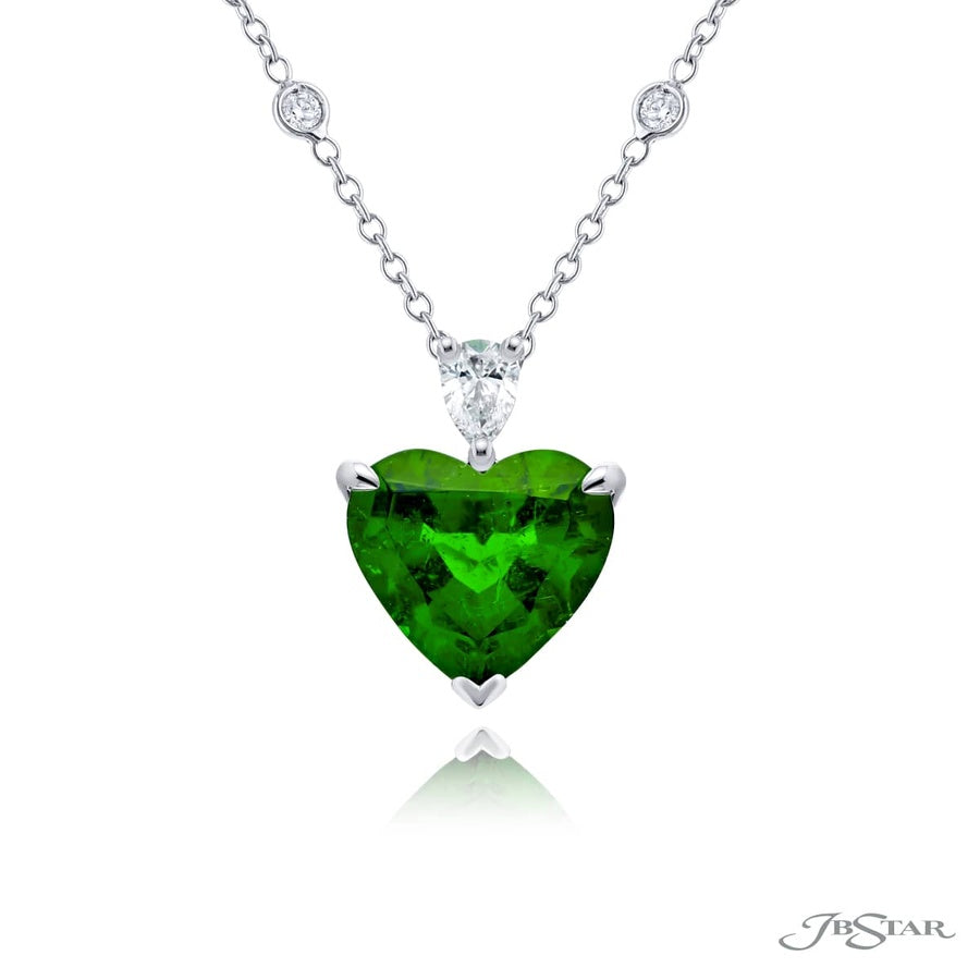 Exquisite Style: One-of-a-Kind 4.11 ct Certified Vivid Emerald Heart-Shaped Pendant with Pear-Shaped Diamond