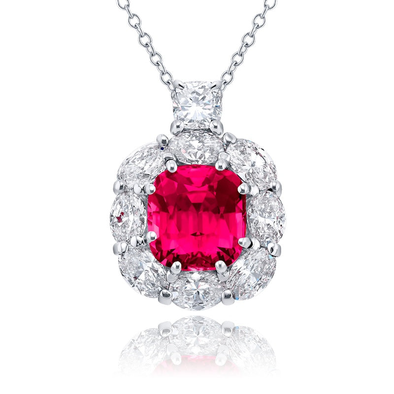 Platinum Cushion-Cut Pink Sapphire and Diamond Certified Pendant