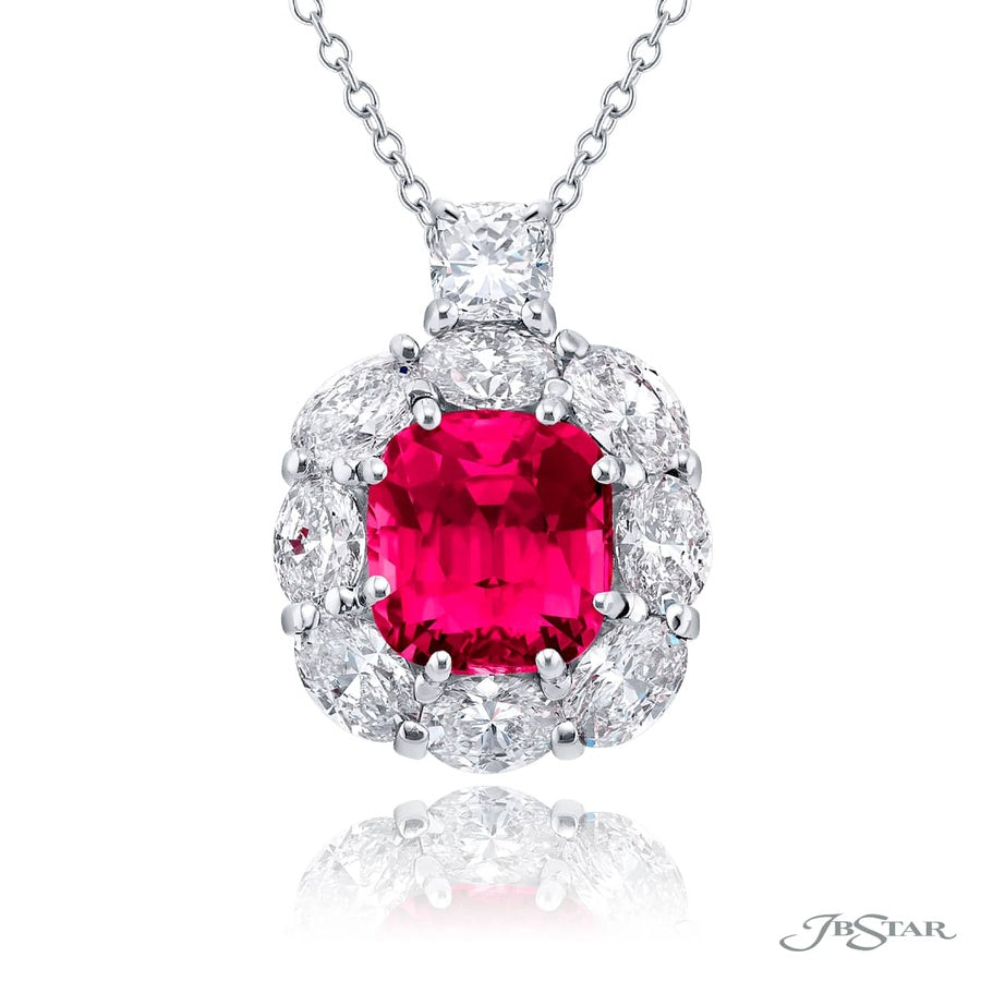 Exquisite Style: Timeless 2.60 ct. Encircled Pink Sapphire Pendant  No-Heat Cushion-Cut Pink Sapphire in Pure Platinum