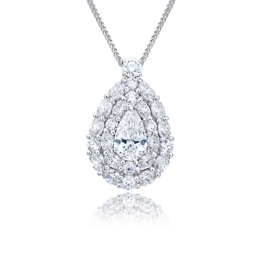 Platinum Pear-Shaped Diamond and Octagon Diamond Pendant