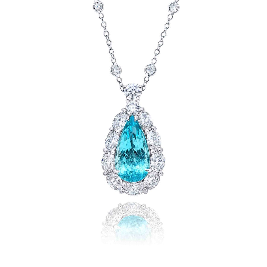 Platinum Pear-Shaped Paraiba Certified Pendant