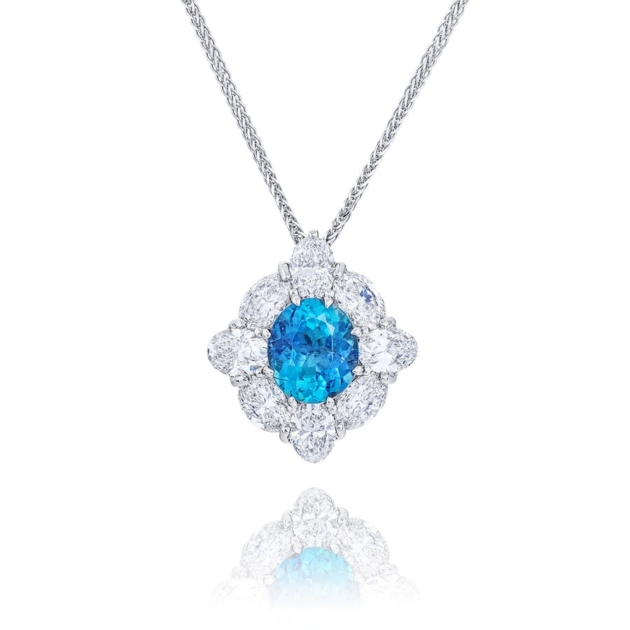 Exquisite Style: Unique 2.68 ct GIA-Certified Brazilian Paraiba and Diamond Pendant in Platinum