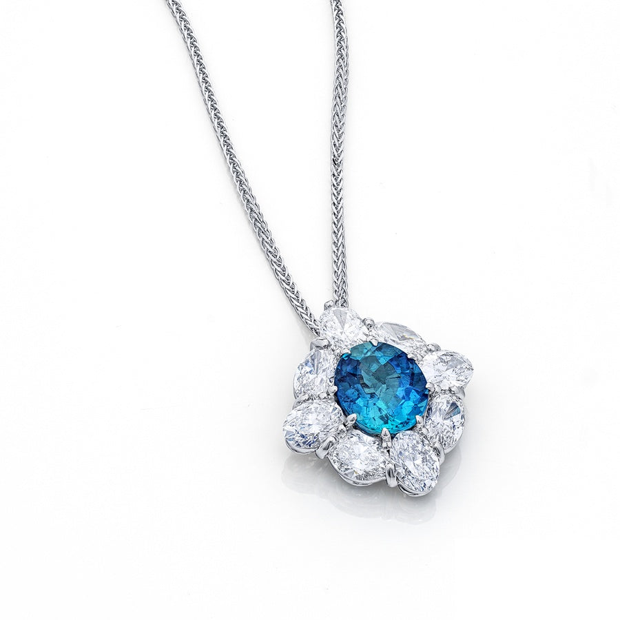 Exquisite Style: Unique 2.68 ct GIA-Certified Brazilian Paraiba and Diamond Pendant in Platinum