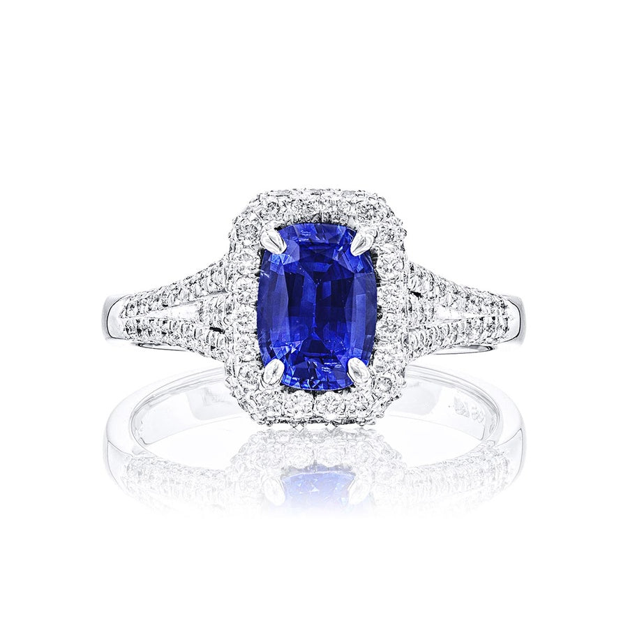 Sapphire & Diamond Ring 1.18 ct Emerald Cut Micro Pave