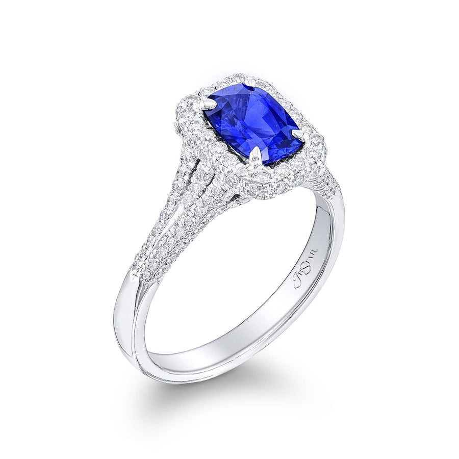 Sapphire & Diamond Ring 1.18 ct Emerald Cut Micro Pave