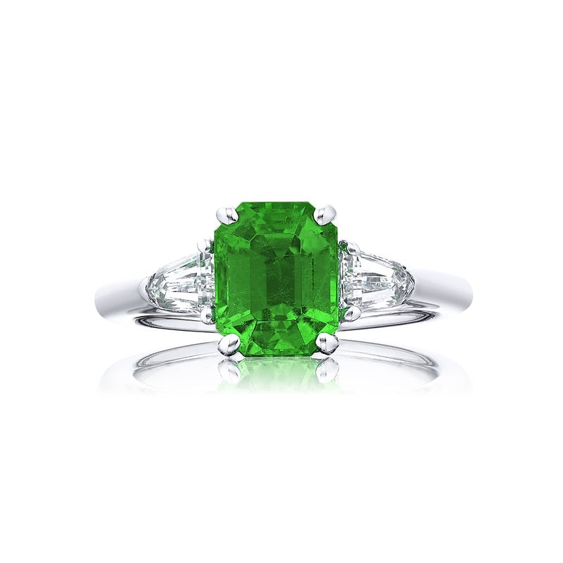 Platinum Emerald-Cut Colombian Vivid Emerald Certified Ring