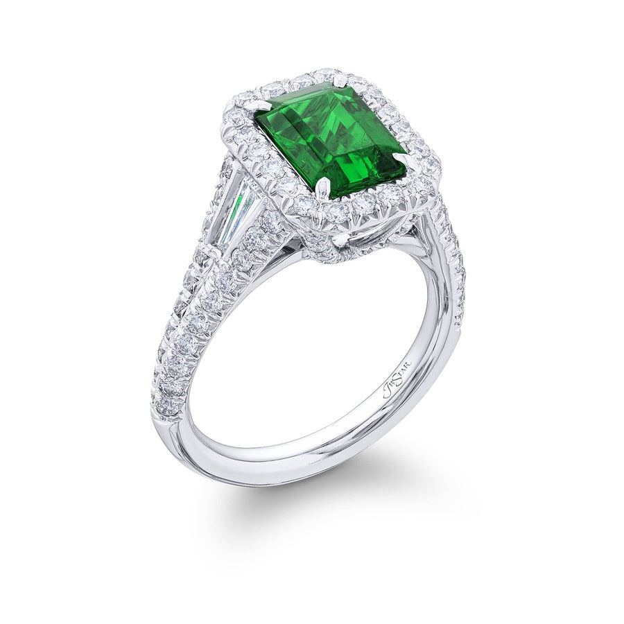 Platinum Emerald-Cut Vivid Emerald Certified Micro Pave Ring