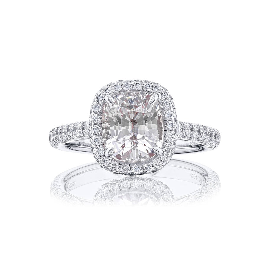 Platinum Cushion-Cut No-Heat Sapphire Certified Micro Pave Ring