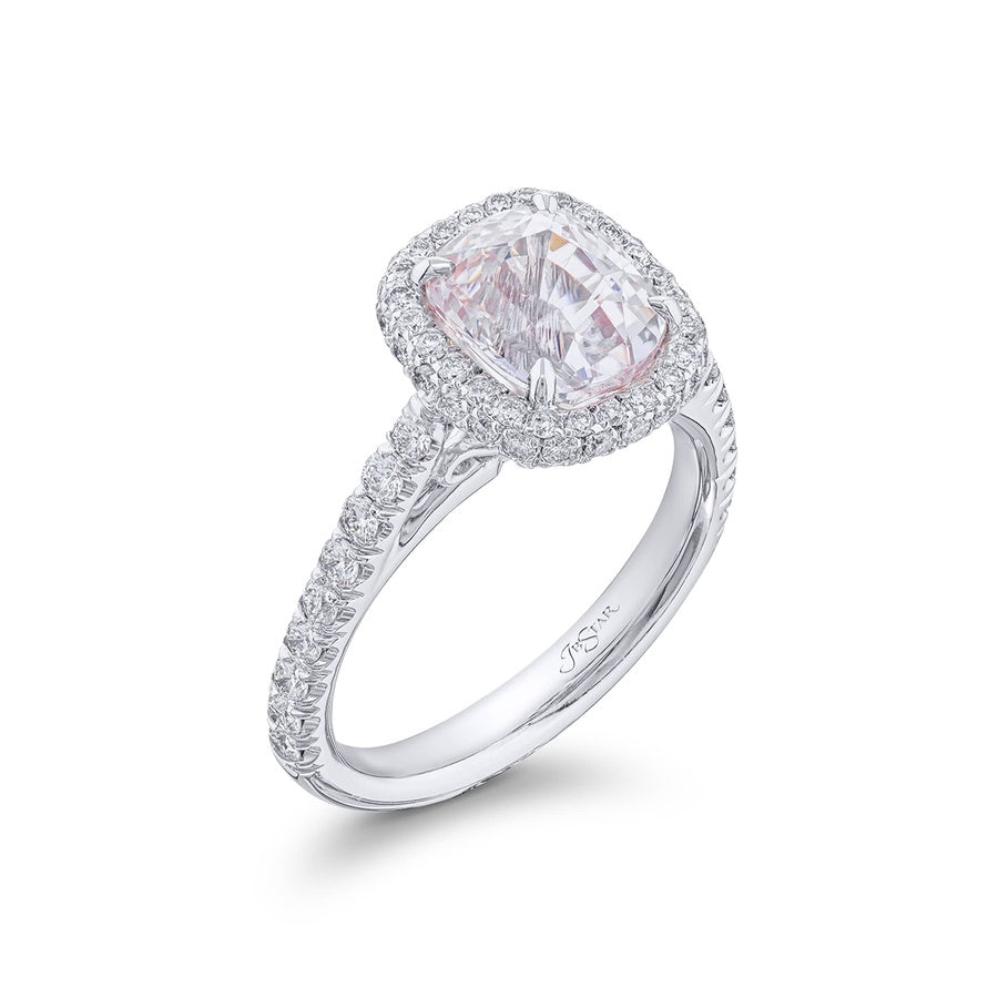 Platinum Cushion-Cut No-Heat Sapphire Certified Micro Pave Ring