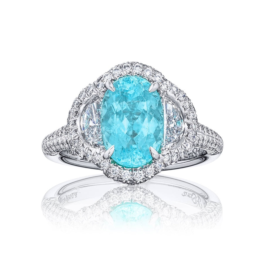 Platinum Oval Paraiba Certified Micro Pave Ring