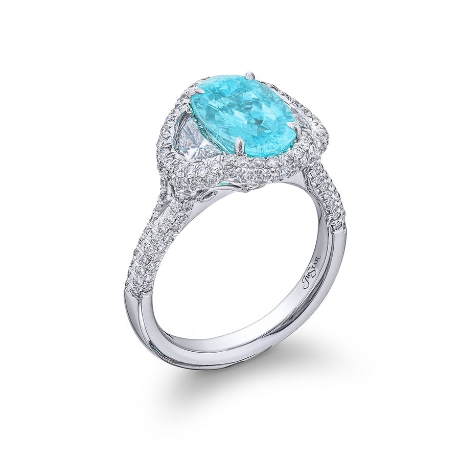 Platinum Oval Paraiba Certified Micro Pave Ring