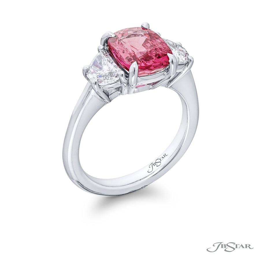 3.09 ct. No-Heat Cushion-Cut Pink Spinel and Half-Moon Diamond Ring in Platinum