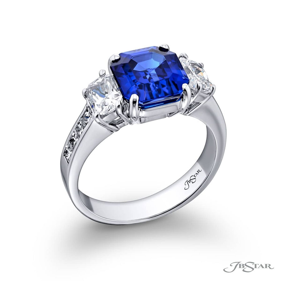 2.99 ct. Emerald-Cut Tanzanite and Diamond Ring in Platinum