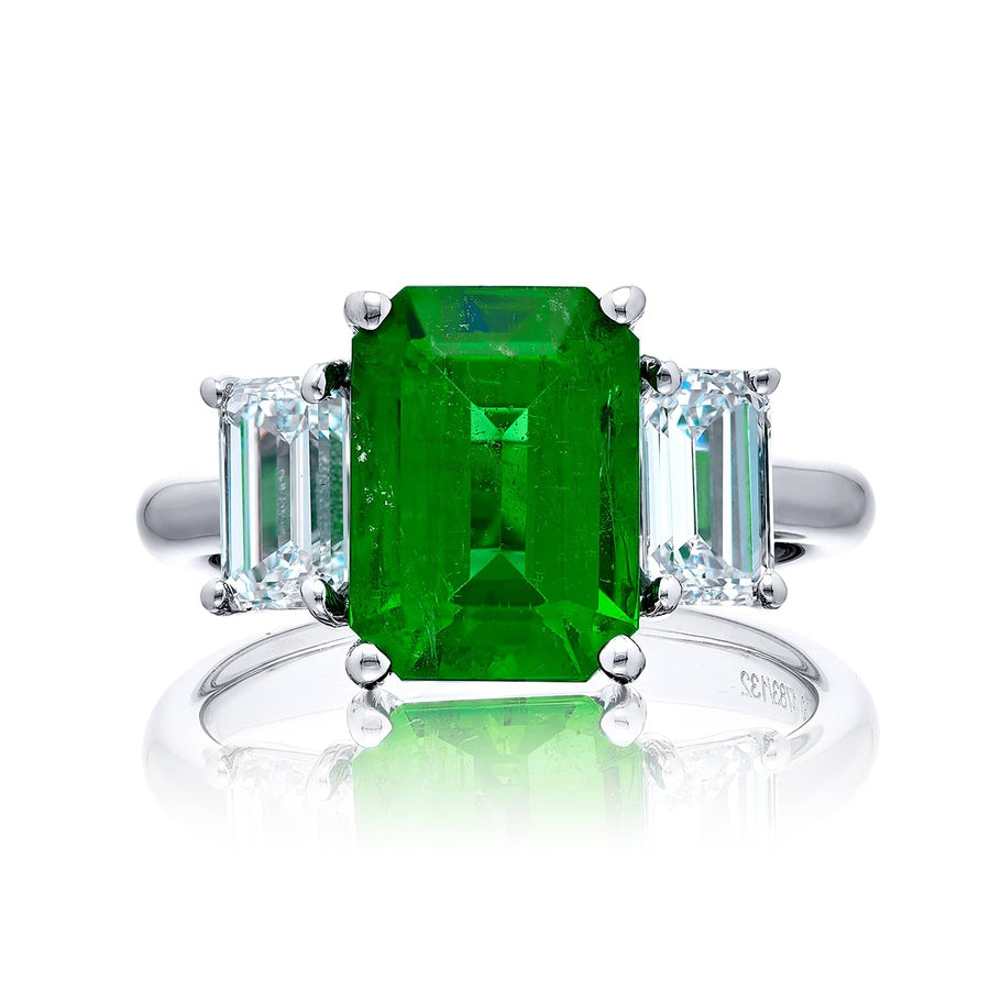 2.98 ct. GIA Certified Emerald-Cut Emerald and Diamond Ring in Platinum