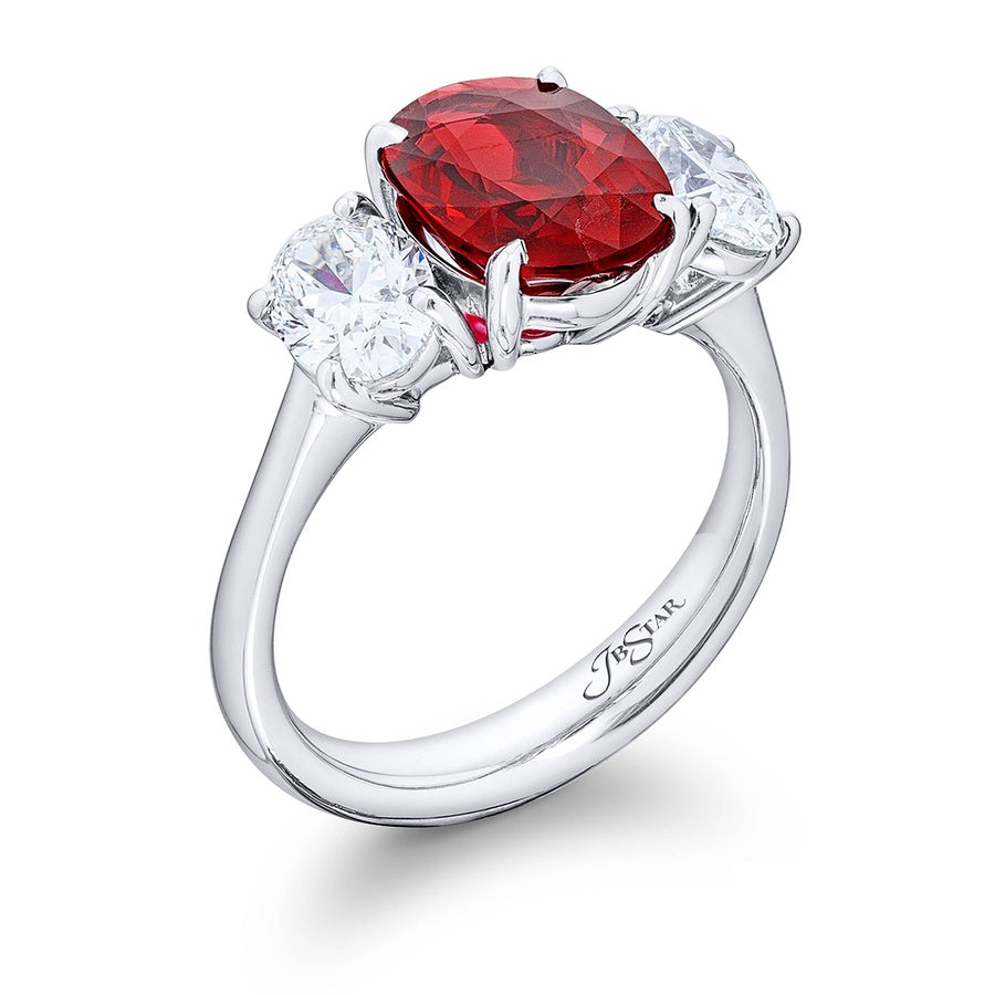 3.01 ct. Certified Oval Burmese Ruby and Diamond Ring in Platinum