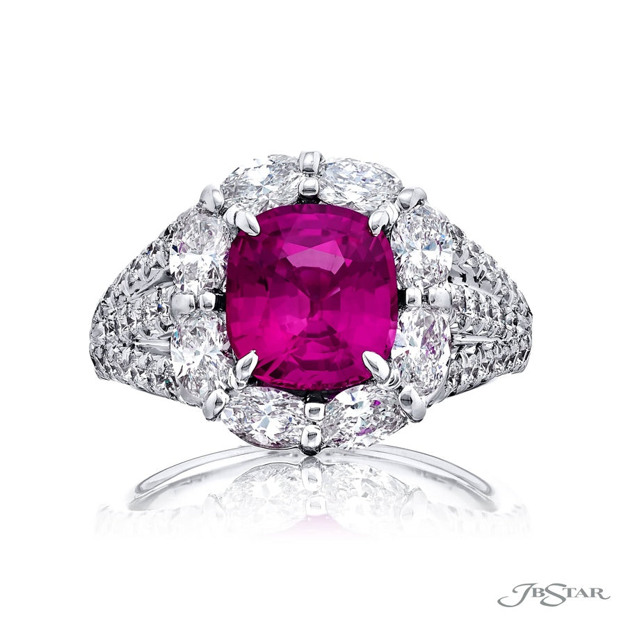 2.67 ct. Certified Burmese Cushion-Cut Pink Sapphire & Oval Diamond Ring in Platinum