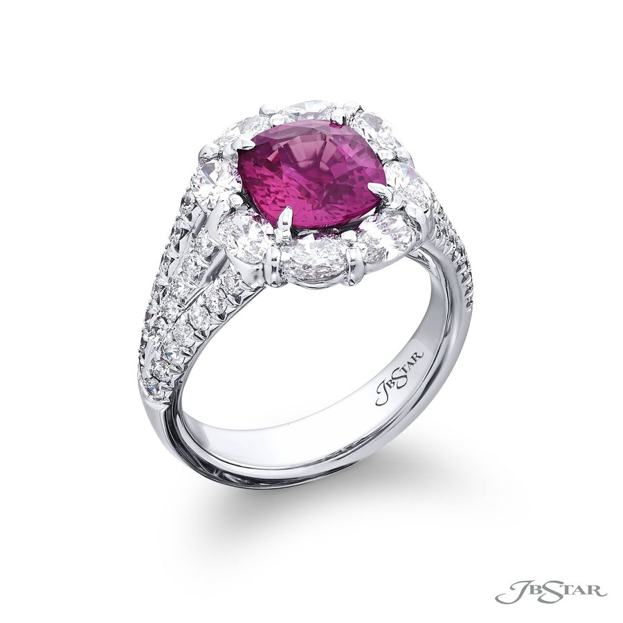 2.67 ct. Certified Burmese Cushion-Cut Pink Sapphire & Oval Diamond Ring in Platinum