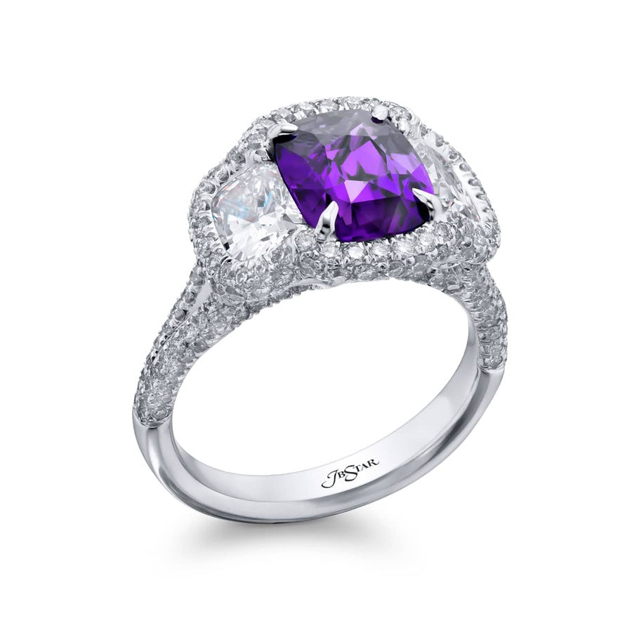 Platinum Cushion-Cut Purple Sapphire Certified Micro Pave Ring
