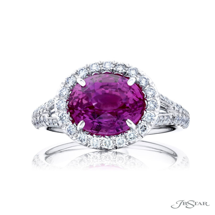 4.04 ct. Micro Pave Padparadscha Sapphire & Diamond Ring in Platinum
