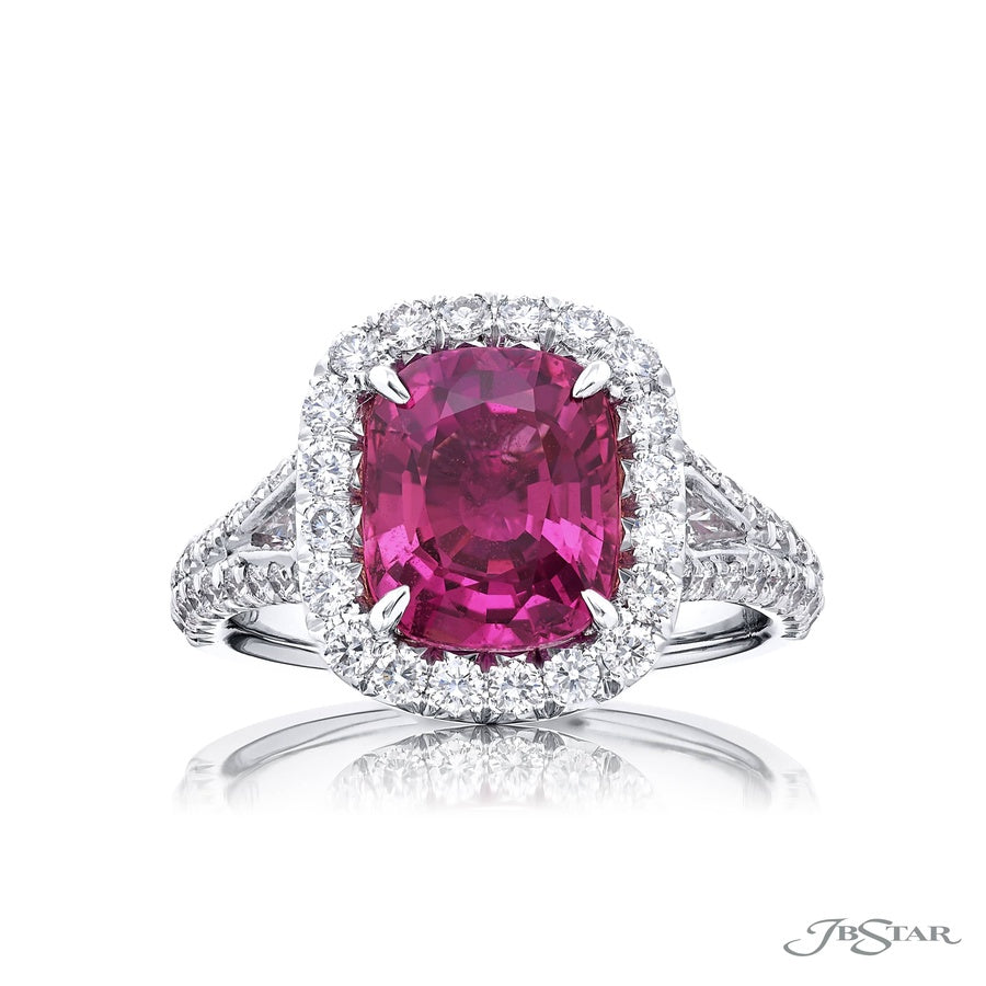 4.08 ct. Natural Padparadscha Sapphire & Diamond Ring in Platinum