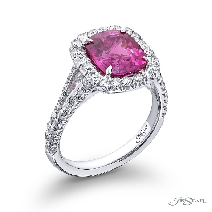 4.08 ct. Natural Padparadscha Sapphire & Diamond Ring in Platinum