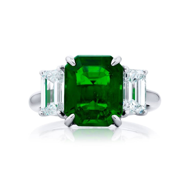 Platinum Emerald-Cut Emerald Certified Ring