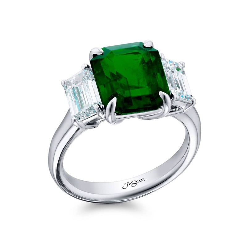 Platinum Emerald-Cut Emerald Certified Ring
