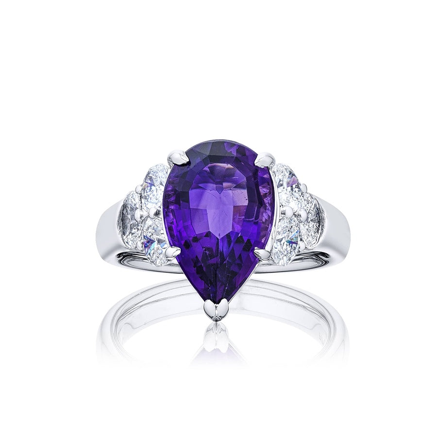 Platinum Pear-Shaped Amethyst Ring