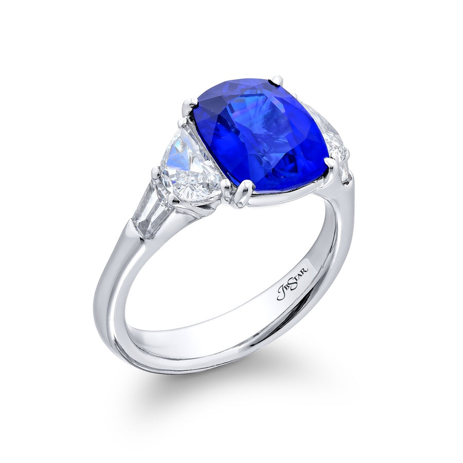 3.95 ct. Cushion-Cut Sapphire with Half-Moon & Tapered Baguette Diamonds in Platinum