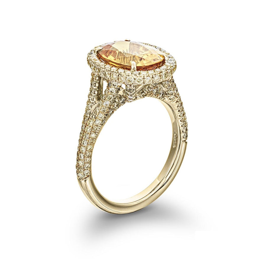 18K Yellow Gold Oval Sri Lankan Yellow Sapphire Certified Micro Pave Ring